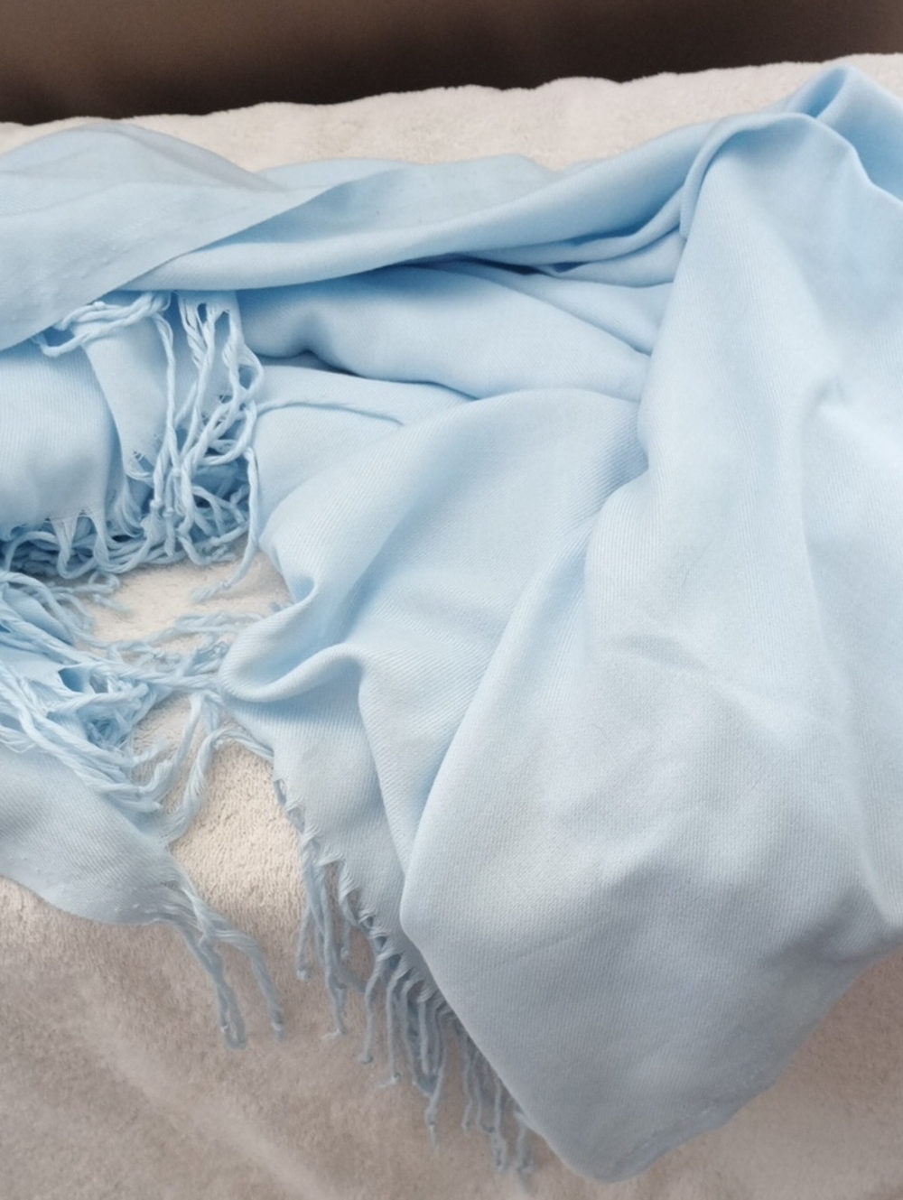 pashmina Light Blue Fringe Throw Blanket